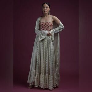 Kaalki Fashion White Multicolor Embellished Dress